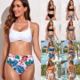 Echoine Floral Print High-Waist Bikini Set Swimsuit Women Sexy Hasp Two-Pieces Separate Swimwear 2022 Summer Beach Bathing Suit