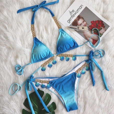 Swimwear Women 2022 Sexy Diamond Shell Bikini Set Halter Swimwear Women Push Up Swimsuit Brazilian Bathing Suit Summer Beachwear