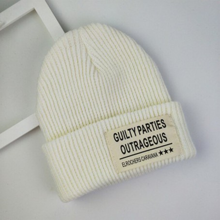 Neutral solid color label beanie hat autumn winter outdoor men's cycling warm hip-hop hat cold acrylic knitted cap A43