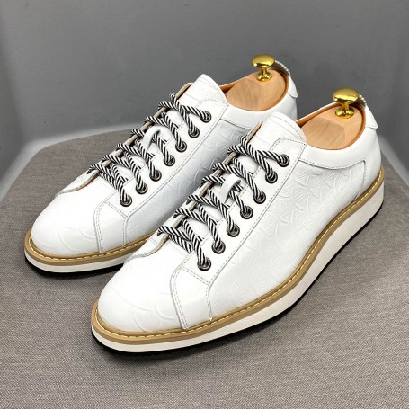 Men Casual Shoes Genuine Cow Leather Fashion Handmade Crocodile Print Lace Up Flat Breathable
