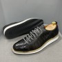 Men Casual Shoes Genuine Cow Leather Fashion Handmade Crocodile Print Lace Up Flat Breathable