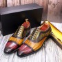 Handmade Mens Dress Shoes 100% Calf Leather Cap Toe Oxford Mixed Colors Lace Up Luxury Brogue  Formal Shoes