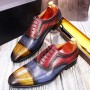 Handmade Mens Dress Shoes 100% Calf Leather Cap Toe Oxford Mixed Colors Lace Up Luxury Brogue  Formal Shoes