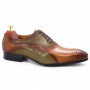 Dress Shoes Genuine Calf Leather Green Brown Ostrich Pattern Pointed Toe Lace-Up Brogue Oxford Shoes for Men
