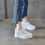 8cm Hook Loop Women Sneakers Platform Genuine Leather White Classical Slip on Wedge Heel Shoes Vulcanzied