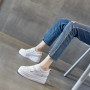 8cm Hook Loop Women Sneakers Platform Genuine Leather White Classical Slip on Wedge Heel Shoes Vulcanzied