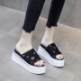 8cm Platform Wedge Shoes Women Slippers Canvas Breathable Fashion Shoes Genuine Leather