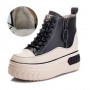 High Top Women Shoes Genuine leather 8cm Platform Boots Wedge Hidden Heel Zip