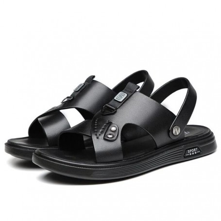 2022 Men's Genuine Leather Sandals Men's Cow Leather Slippers Adult Thick-Soled Beachshoes Non-Slip Open Toe Leather Male Shoes