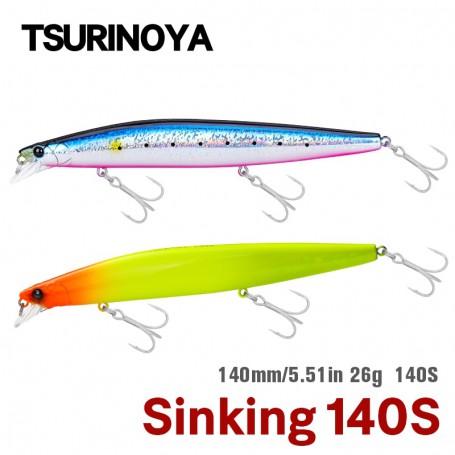 TSURINOYA Top Fishing Lure Sinking Minnow 140S DW92 140mm 26g Saltwater  Black Bass Pike Long Casting