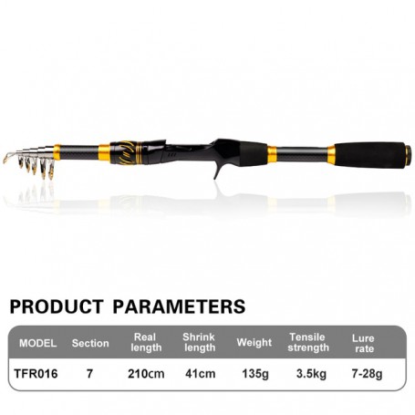 Proberos Telescopic Rod and Reel Kit 2.1 Carbon Fiber Fishing Rod 7.2:1 Gear Ratio Baitcasting Reel Line Lures Hooks Bag Combo