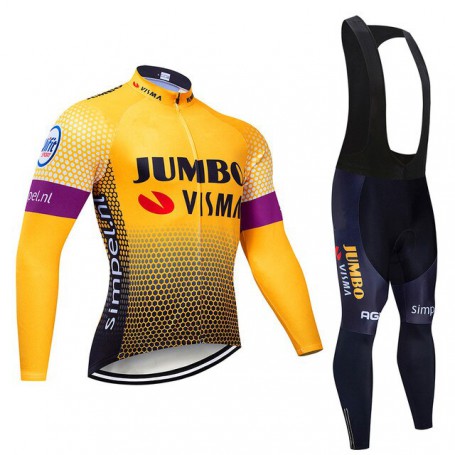 Team Jumbo Visma 2022 Cycling Jersey Set Men France Tour Winter Clothing Long Sleeve Bike Thermal Jacket Suit MTB Ropa Ciclismo