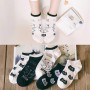 5 Pairs Cartoon Creativity Cute Cat Animal Harajuku Style Cotton Funny Socks Women Set Casual Novelty Happy Short White Socks