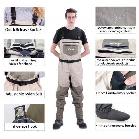 NeyGu  Men&Women's Breathable Chest Waders with 4MM Neoprene Stocking Foot for ATV, Fishing Hunting, Camping etc. Outdoor Sports