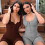 Women Knit Ribbed Bodycon Playsuit Short Jumpsuit Sport Overall Strap Zipper Rompers