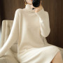 Wool Dress Wild Thick Knit Turtleneck Sweater Women's Base Shirt Large Size Cashmere Pullover Long Skirt