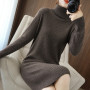 Women Mid-Length Knit Thick Pack Hip Sweater Loose Cashmere Pullover Turtleneck Ladies Long Skirt