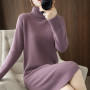 Women Mid-Length Knit Thick Pack Hip Sweater Loose Cashmere Pullover Turtleneck Ladies Long Skirt