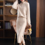 Cashmere Sweater Two-Piece Women Plus Size Lapel Pullover Top 100%Pure Wool Base Knit Long Skirt Thick Suit