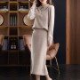 Cashmere Sweater Two-Piece Women Plus Size Lapel Pullover Top 100%Pure Wool Base Knit Long Skirt Thick Suit