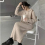 Hooded Sweater Knitted Dresses Women Losse Fashion Long Dresses Ladies Thickened Warm Solid Vestidos
