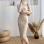 H Han Queen New Casual Elasticity Knitted Bodycon Dress Bottoming Women Sweater Autumn Winter Midi Party Pencil Sheath Dresses
