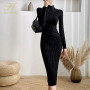 H Han Queen New Casual Elasticity Knitted Bodycon Dress Bottoming Women Sweater Autumn Winter Midi Party Pencil Sheath Dresses
