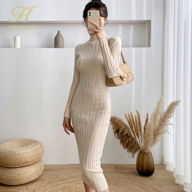 H Han Queen New Casual Elasticity Knitted Bodycon Dress Bottoming Women Sweater Autumn Winter Midi Party Pencil Sheath Dresses H Han Queen New Casual Elasticity Knitted Bodycon Dress Bottoming Women Sweater Autumn Winter Midi Party Pencil Sheath Dresses