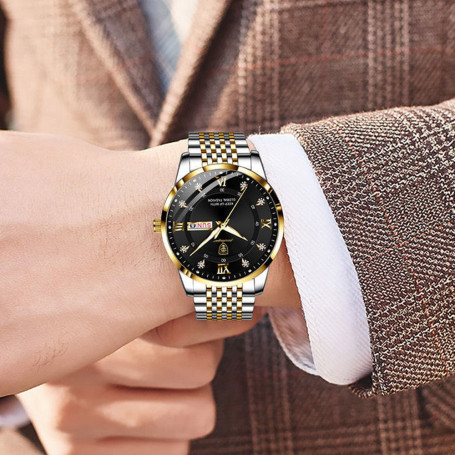 Men Watch Stainless Steel Top Quality Luxury Push Button Hidden Clasp Waterproof Luminous Date Week Sport Wrist Watches