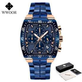 WWOOR Men Chronograph Sport Watches For Men Fashion Square Top Brand Luxury Stainless Steel Waterproof Quartz Watch Reloj Hombre WWOOR Men Chronograph Sport Watches For Men Fashion Square Top Brand Luxury Stainless Steel Waterproof Quartz Watch Reloj Hombre