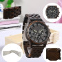 Men's Wood Watches,Multi-function Quartz Wristwatches,chronograph Luminous Men's Retro Watch 24-hour Clock,Wooden Watch for Men