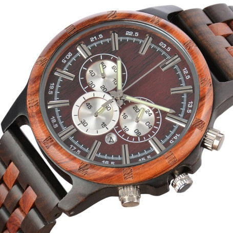 Men's Wood Watches,Multi-function Quartz Wristwatches,chronograph Luminous Men's Retro Watch 24-hour Clock,Wooden Watch for Men