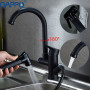 GAPPO Kitchen Sink Faucet Black Deck Mounted Flexible Pull Out Mixer Tap Hot & Cold 360 Rotation Kitchen Faucet