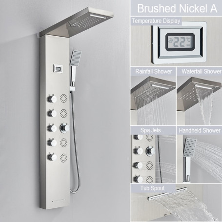 MYQualife Shower Panel Waterfall Rain Shower Faucet Set SPA Massage Jet Bath Shower Column Temperature Display Mixer Tap Tower