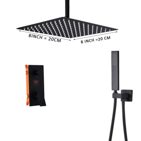 Waterfall Matte Black Bathroom Shower Faucet Black Digital Shower Faucets Set Rainfall Shower Head Digital Display Mixer Tap