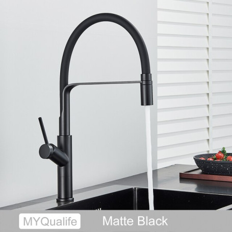 Matte Black Tall Kitchen Sink Faucet Deck Mount Pull Down Brass Kitchen Faucet Hot&Cold Water Mixer Tap Single Handle Mixer