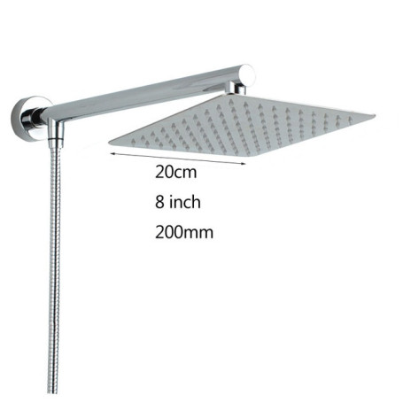 Free Shipping Chrome Wall Mounted Ultrathin Square 8" Shower Head + Brass Shower Arm + 150cm Srainless Steel Shower Hose