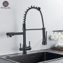 Matte Black Pure Water Filter Kitchen Faucet Dual Handle Hot and Cold Drinking Water Pull Out  Kitchen Mixer Crane Purification