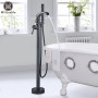 MYQualife Matte Black Floorstanding Bathtub Faucet Set Dual Handle Floor Mounted Bath Tub Mixers Swive Spout Tub Faucet