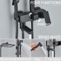 Black Brass Shower Faucet Set Rainfall Bathtub Tap With Bathroom Shelf 4 Functions Height Adjust Shower Mixer Crane Fast Delivey