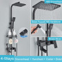 Black Brass Shower Faucet Set Rainfall Bathtub Tap With Bathroom Shelf 4 Functions Height Adjust Shower Mixer Crane Fast Delivey