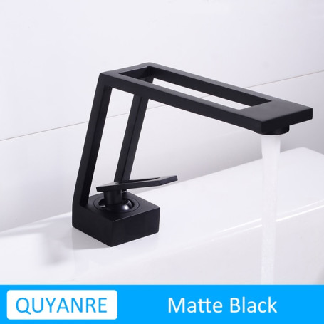 Quyanre Matte Black Basin Faucets Waterfall Basin Mixer Tap Brass Washbasin Faucet Single Handle Hot Cold Mixer Water Crane Tap