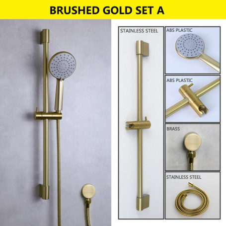 Slide Bar Hand Shower Set Brushed Matt Gold 3 Functions Handheld Shower Adjustable Stainless Steel Bar with Brass Outlet Connect