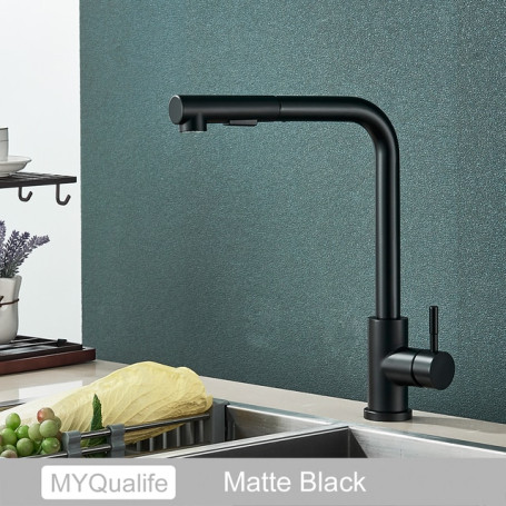 Free Shipping  Black Pull Out Kitchen Sink Faucet Two Model Stream Sprayer Nozzle Stainless Steel Hot Cold Wate Mixer Tap Deck