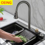 Big Waterfall Kitchen Faucet Can Pull A Variety Of Water Outlet Methods Installed On the Sink Cold and Hot