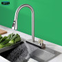 Waterfall Kitchen Sink Faucet with 4 Modes Pull Out Spout Stainless Steel Black One Hole Deck Mounted Kitchen Water Mixer Tap