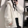 Deeptown Women Zip Hoodie Thicken Fuzzy Fleece Sweatshirts Harajuku Bear Ear Oversize White Coats Cute Soft Winter Outerwear New