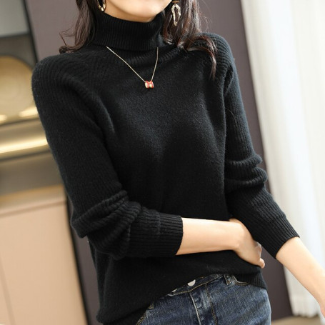 LONGMING Women Turtleneck Sweater 100% Merino Wool Knit Pullover Autumn Knitwear Jumpers Female Sweaters Knit Top Long Sleeve