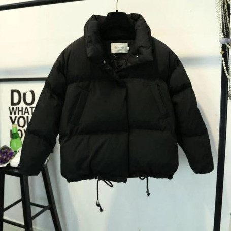 KJMYYX Women Fashion Short Loose Thick Jacket Cotton-Padded 2022 Winter Long Sleeve Parkas Female Warm Oversized Solid Coat