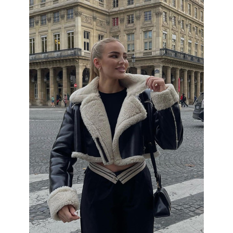 Women Fashion Lapel Lambs wool Coat Double Sided Short Jacket Autumn Winter Elegant Female Fleece Warm Thick Chic Tops